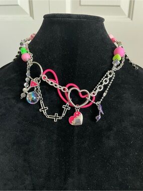 Neon Pink and Silver necklace